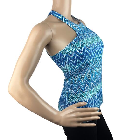 New Island Escape St. Martin Blue High Neck Zigzag Cutout Back Tankini Top 6 - Picture 4 of 6
